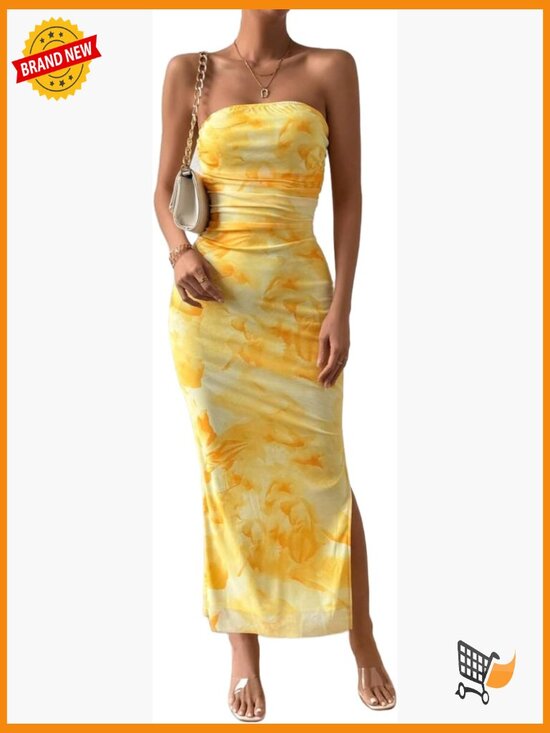 Dresses & Skirts - Strapless Tube Bodycon Maxi Dress with Side Slit Summer